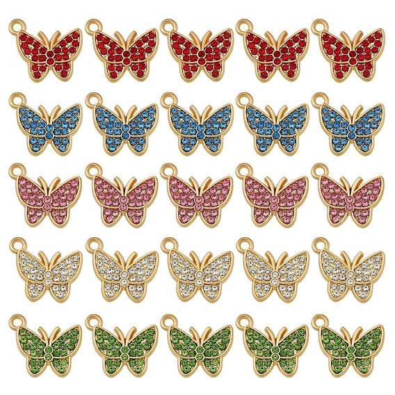 25 pendentifs en alliage pcs, avec zircons, or, papillon