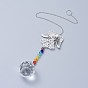 Crystals Chandelier Suncatchers Prisms Chakra Hanging Pendant, with Iron Cable Chains, Glass Beads, Glass Rhinestone and Brass Pendants, Angel with Round