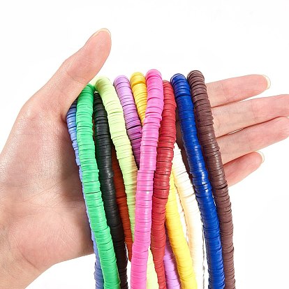 14 Strands 14 Colors Flat Round Handmade Polymer Clay Beads, Disc Heishi Beads for Hawaiian Earring Bracelet Necklace Jewelry Making