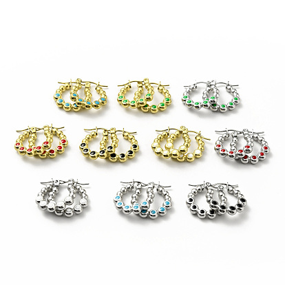 304 Stainless Steel Round Beads Wrap Hoop Earrings with Enamel for Women