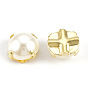 ABS Plastic Imitation Pearl Shank Buttons, with Brass Findings, Half Round, Creamy White