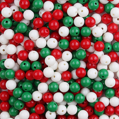 3 Colors Red Green White Christmas Themed Opaque Acrylic Beads, Round