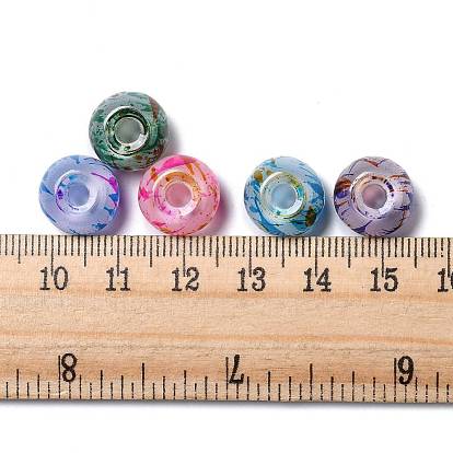 Peint à la bombe perles européennes en verre, Perles avec un grand trou   , rondelle, 12~13x9mm, Trou: 4mm