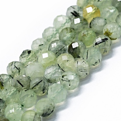 Natural Prehnite Beads Strands, Faceted(64 Facets), Round