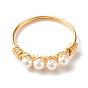 Round Shell Pearl Beads Finger Rings, with Eco-Friendly Copper Wire
