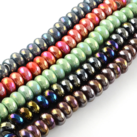 Rondelles ab-couleur des perles à la main en porcelaine, Perles avec un grand trou   , 14~16x8~9mm, Trou: 6~6.5mm