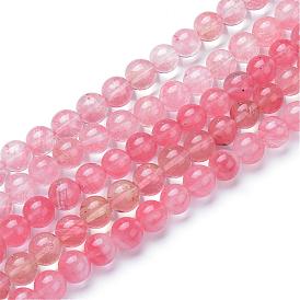 Synthetic Cherry Quartz Glass Bead Strands, Round