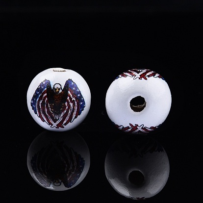 Perles en bois imprimées sur le thème de la fête de l'indépendance, rond avec motif aigle/nain/étoile