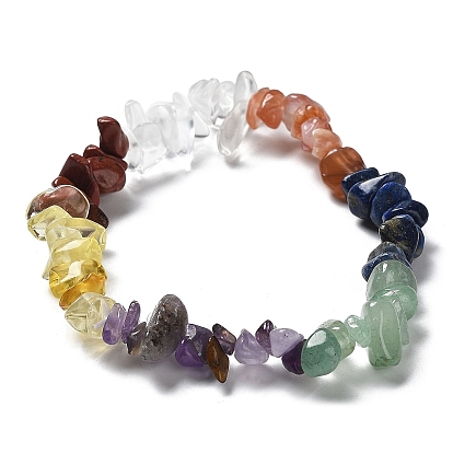 Bracelets extensibles en perles de pierres précieuses naturelles mélangées et de copeaux de verre