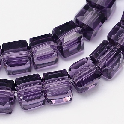 Brins de perles de verre transparent cube à facettes