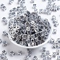 Antique Silver Plated Large Hole Acrylic Letter European Beads, Horizontal Hole, Cube with Letter, 6x6x6mm, Hole: 4mm, about 2950pcs/500g