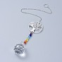 Crystals Chandelier Suncatchers Prisms Chakra Hanging Pendant, with Iron Cable Chains, Glass Beads and Brass Pendants, Flar Round with Tree of Life & Round