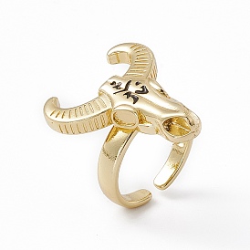Brass OX Head Open Cuff Ring, Enamel Yoga Theme Jewelry for Women, Lead Free & Cadmium Free