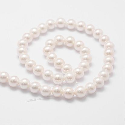 Rainbow Plated Shell Pearl Bead Strands, Grade A, Round