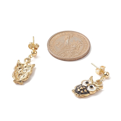 5 par 5 aretes colgantes de búho esmaltado de aleación de color, oro 304 joyas de acero inoxidable para mujer.