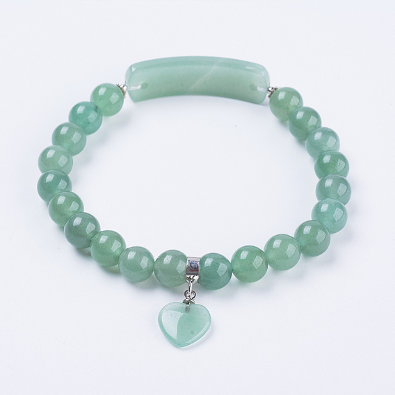 Gemstone Stretch Bracelets, with Alloy Findings, Heart
