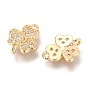 Brass Micro Pave Clear Cubic Zirconia Links Connectors, Long-Lasting Plated, Clover