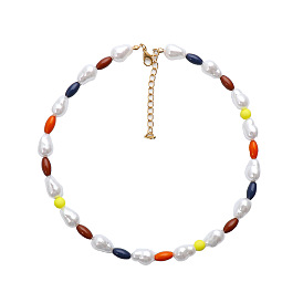 Collier de perles colorées et de perles de riz de style bohème pour femme
