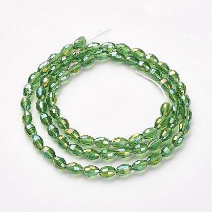Electroplate Glass Beads Strands, AB Color Plated, Faceted Oval