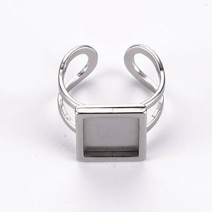 201 Stainless Steel Cuff Pad Ring Settings, Laser Cut, Square