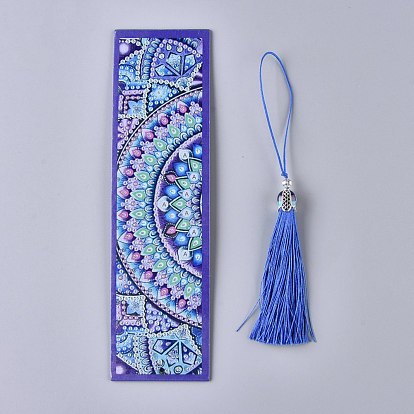 DIY Diamond Painting Stickers Kits For Bookmark Making, with Diamond Painting Stickers, Resin Rhinestones, Diamond Sticky Pen, Tassel, Tray Plate and Glue Clay, Rectangle with Mandala Pattern