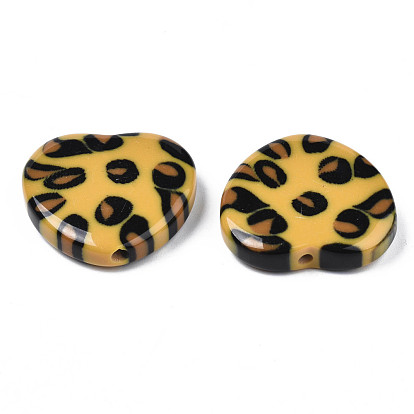 Perlas de acrílico de dos tonos, con el patrón de leopardo, de piedras preciosas de imitación, corazón