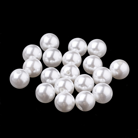 Perles d'imitation en plastique écologique, haut lustre, Grade a, demi-percés perles, ronde