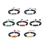 7Pcs 7 Style Natural Lava Rock & Wood  Beads & Mixed Gemstone Braided Bead Bracelets Set, Essential Oil Chakra Yoga Bracelets for Women