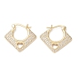Boucles d'oreilles créoles losange avec cœur en zircone cubique transparente, bijoux en laiton pour femmes