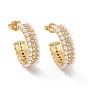 Clear Cubic Zirconia Ring Stud Earrings with Plastic Pearl Beaded, Brass Jewelry for Women