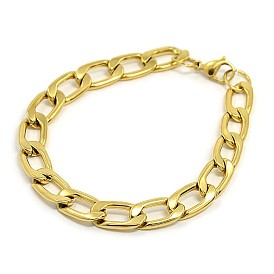 304 Stainless Steel Curb Chain/Twisted Chain Bracelets, with Lobster Claw Clasps, 8-5/8 inch(220mm), 9.5mm
