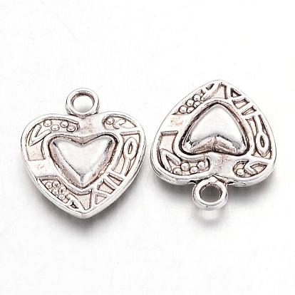 Tibetan Style Zinc Alloy Charms, Double-sided Heart, Lead Free, 15.5x12x3mm, Hole: 1.5mm