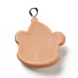 Christmas Opaque Resin Pendants, with Platinum Tone Iron Loops, Bear with Christmas Hat Charm