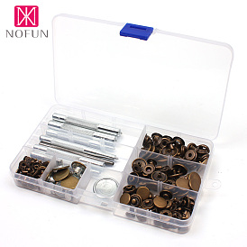 1 boîte à bijoux en métal mélangé, avec cabochons de verre, plat rond, couleur mixte, 50set / boîte