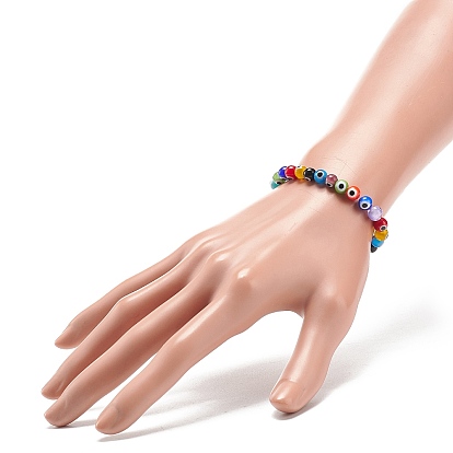 9 pcs 9 couleur faite à la main mauvais œil au chalumeau bracelets extensibles perlés ronds pour enfants