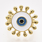 Adjustable Brass Finger Rings, with Enamel, Sun with Eye