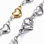 304 corazón de acero sistemas de la joyería de la cadena de enlace inoxidable, collares y pulseras, con cierre de langosta