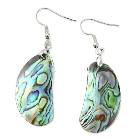 Natural Paua Shell Bean Dangle Earrings with Brass Earring Pins