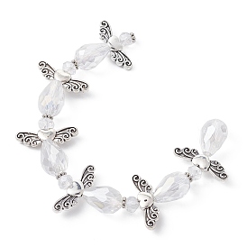 Brins de perles de verre transparentes en forme de fée d'ange, galvanoplastie, avec des perles d'ailes en alliage de style tibétain et du fil de nylon