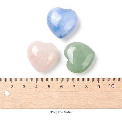 3 piezas 3 cuentas de piedras preciosas mezcladas naturales de estilo, sin agujero / sin perforar, corazón