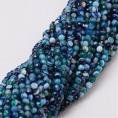 Agate à rayures naturelles / brins de perles d'agate, teint, facette, ronde