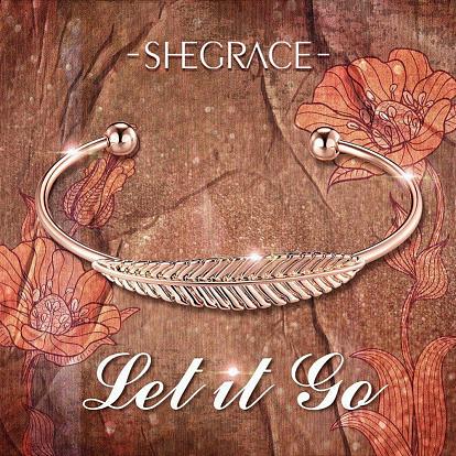 Bracelet manchette en laiton Shegrace, bracelets de couple, avec des feuilles