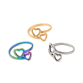 201 Stainless Steel Double Heart Finger Ring for Valentine's Day