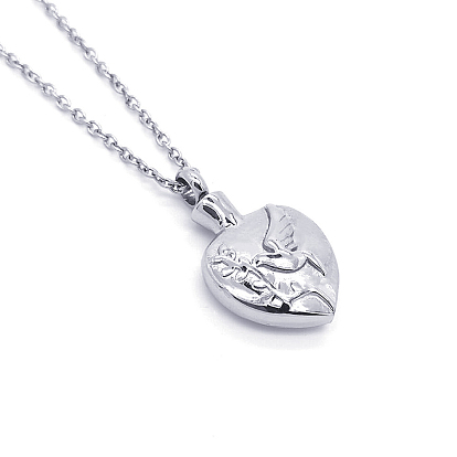 Alloy Heart with Bird Urn Ashes Pendant Necklace, Memorial Jewelry for Men Women