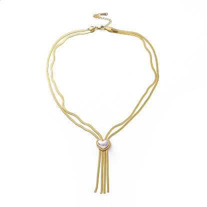 Ожерелье с подвеской из акрилового жемчуга, золотое 304 двухслойное ожерелье из нержавеющей стали с цепочкой в елочку для женщин