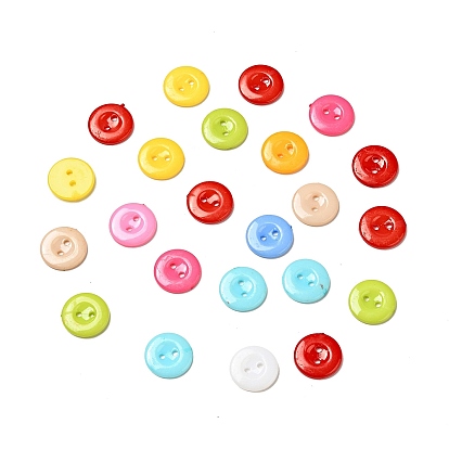 Acrylic Sewing Buttons for Costume Design, Plastic Shirt Buttons, 2-Hole, Dyed, Flat Round