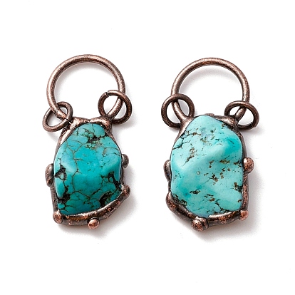 Synthetic Turquoise Pendants, with Red Copper Tone Tin Findings, Lead & Nickel & Cadmium Free, Nuggets