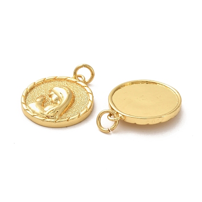 Brass Pendants, Long-Lasting Plated, Flat Round with Woman