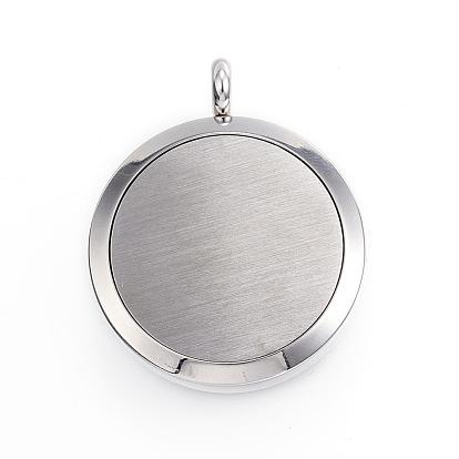 Ion Plating(IP) 316 Surgical Stainless Steel Diffuser Locket Pendants, with Perfume Pad and Magnetic Clasps, Flat Round