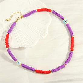 Bohemian Short Soft Clay Necklace Handmade Colorful Devil's Eye Glass Bead Collar
